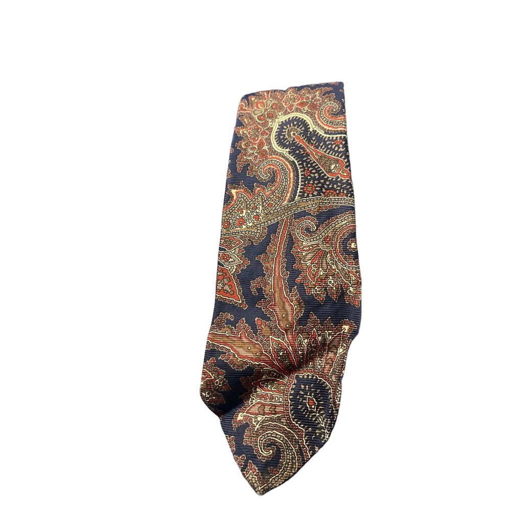 Brooks Brothers All Silk Paisley Tie Navy Blue Gold Elegant Formal Necktie Z-61